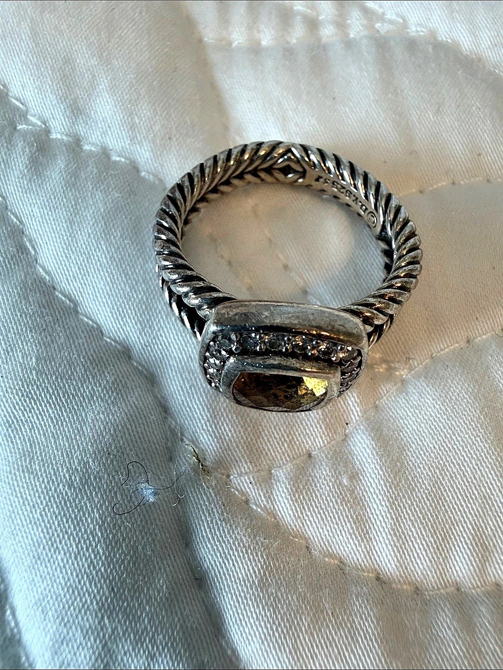 David Yurman Albion Ring with Citrine and Diamonds Twisted Band Ring in Silver &